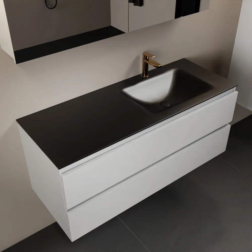 Mondiaz Aivy badmeubel 120cm talc met wastafel solid surface urban rechts 1 kraangat en spiegelkast