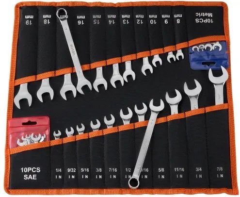 VEVOR 42-delige steeksleutelset (SAE &amp; metrisch), combinatiesleutelset (12-punts) met oprolbare etui, combinatiesleutelset van koolstofstaal, voor algemene autoreparaties