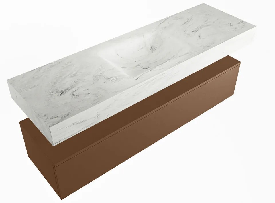 Mondiaz Alan DLux badmeubel 150cm rust 1 lade met wastafel opalo midden zonder kraangat