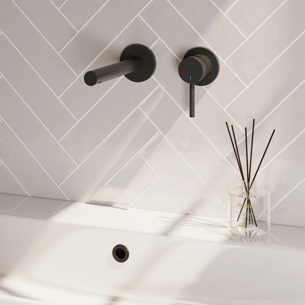 Brauer Stripe inbouw wastafelkraan ColdStart met rechte uitloop en rozetten model A1 zwart mat