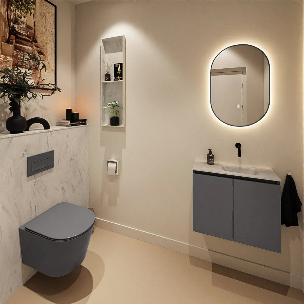 Mondiaz Ture DLux toiletmeubel 60cm dark grey met wastafel opalo rechts zonder kraangat