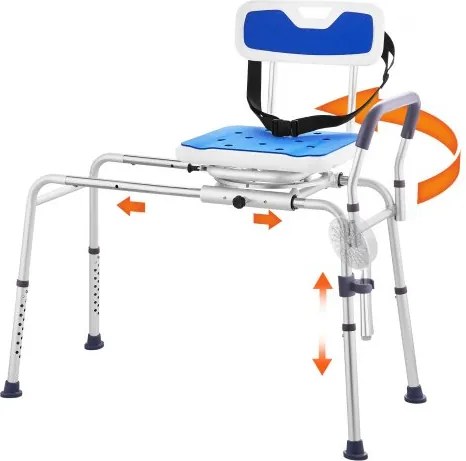 VEVOR Badkuip Transferbank met schuiffunctie en 360 graden draaibare zitting, in hoogte verstelbare badkuip transferbank met armleuning en veiligheidsgordel