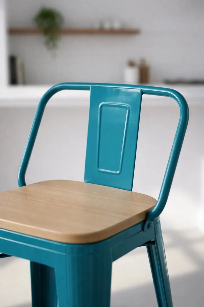 Kruk Torix met rugleuning van natuurlijk hout