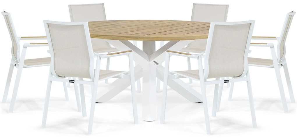 Tuinset Ronde Tuintafel 6 personen 160 cm Aluminium/textileen Wit  Lifestyle Garden Furniture Fiora/Wellington