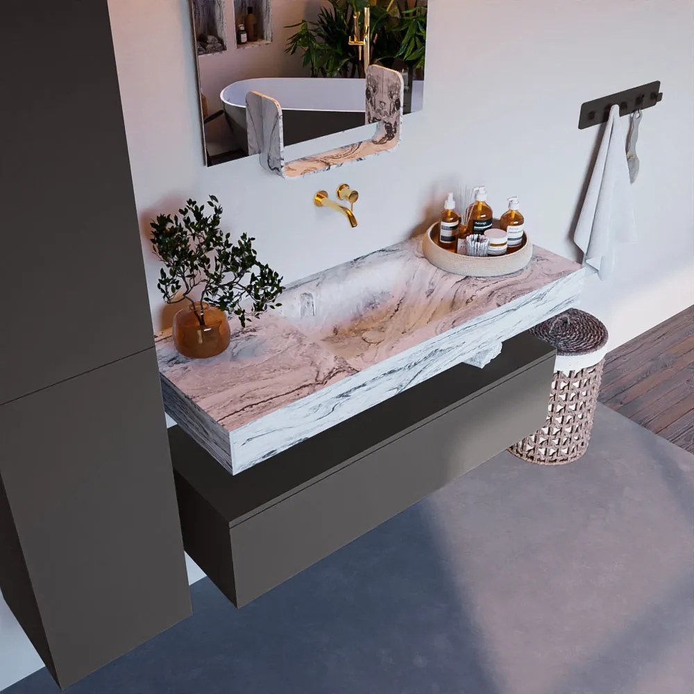 Mondiaz Alan DLux badmeubel 120cm dark grey 1 lade met wastafel glace midden zonder kraangat