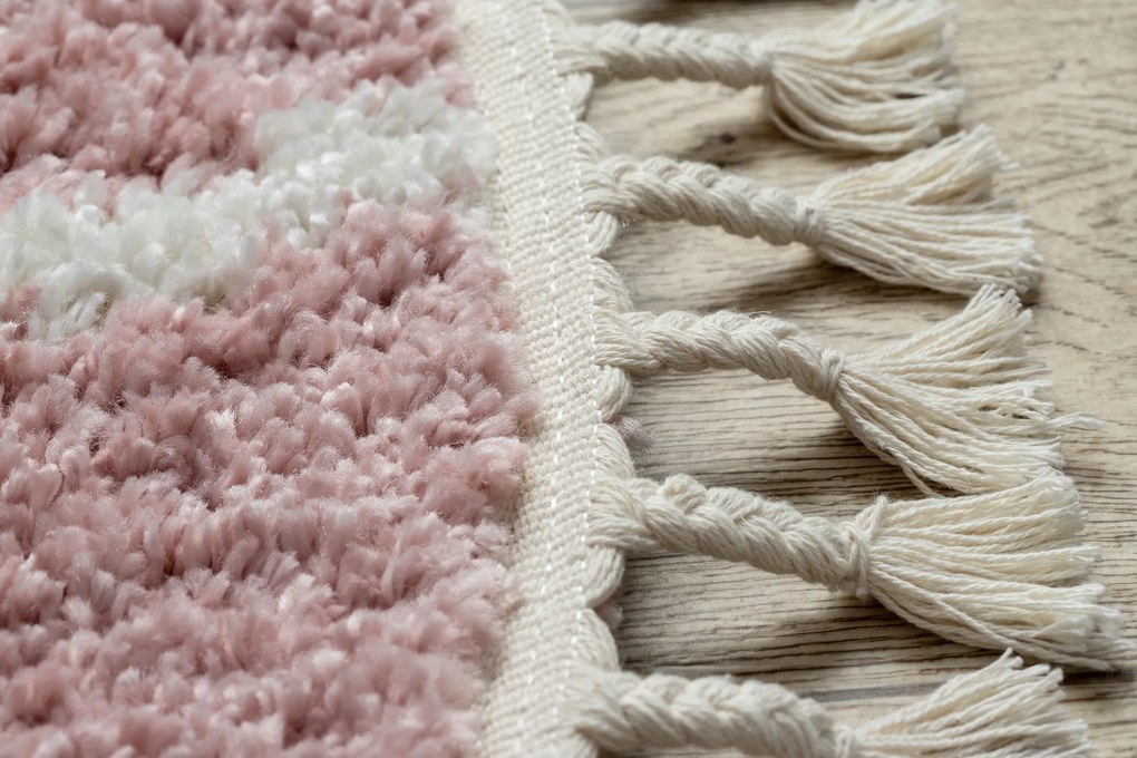 Tapijt BERBER TROIK A0010 ROND rozekleuring  / witrand ,  Barber , marokkaanse shaggy