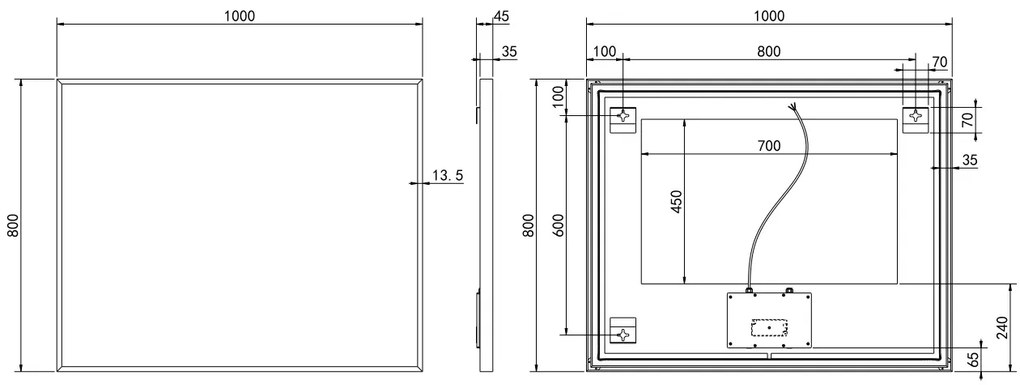 Hotbath &More Square rechthoekige spiegel 100x80cm geborsteld gunmetal PVD