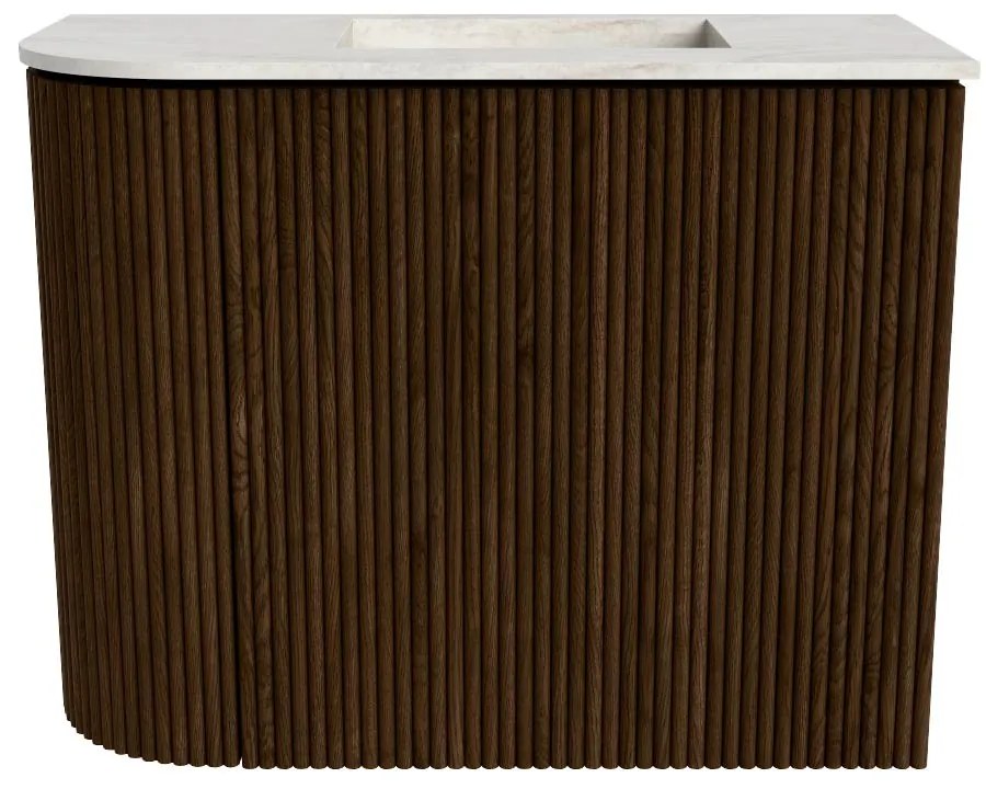 Mondiaz Joya DLux 50cm toiletmeubel ronding links walnut met wastafel faye rechts 1 kraangat ostra