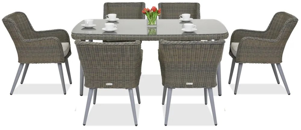 Exclusieve dining tuinset van kunststof rotan Córdoba voor 6 personen Garden Point grijs