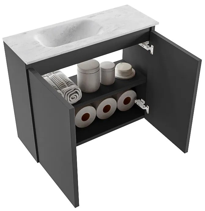 Mondiaz Ture DLux toiletmeubel 60cm dark grey met wastafel opalo links zonder kraangat