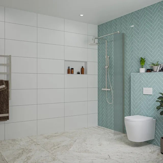 Fortifura Galeria inloopdouche - 30x200cm - ribbelglas - wandarm - Geborsteld RVS PVD (RVS) SW797945/SW797908