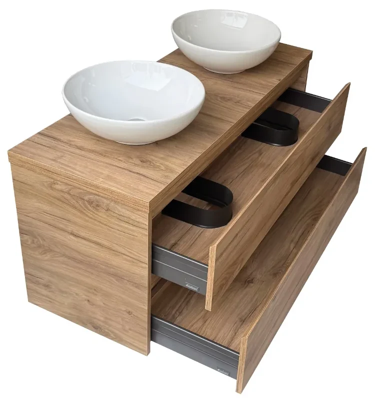 Sanicare Avenza badmeubel 120cm diveria oak met ronde witte waskommen