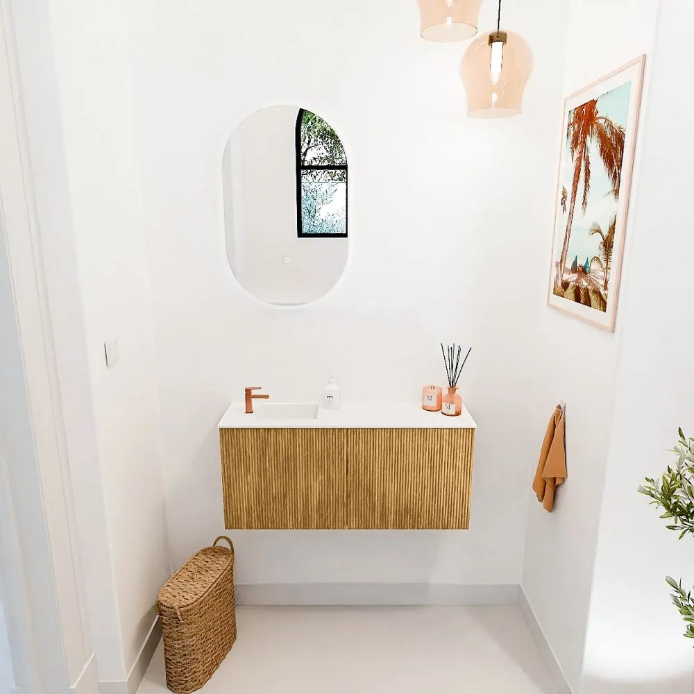 Mondiaz Joya 90cm toiletmeubel oak met wastafel faye links 1 kraangat talc