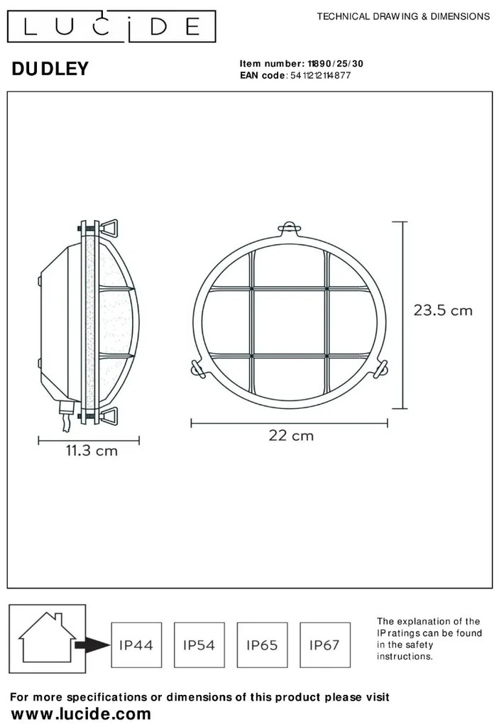 Lucide Dudley wandlamp 40W 23x22cm zwart