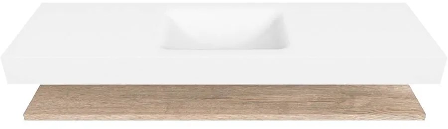 Zaro Alan badmeubel 160cm met planchet washed oak en vrijhangende wastafel cloud midden 1 kraangat talc
