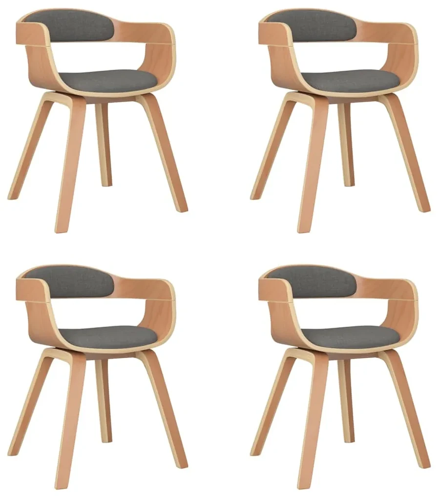 vidaXL Eetkamerstoelen 4 st gebogen hout en stof lichtgrijs