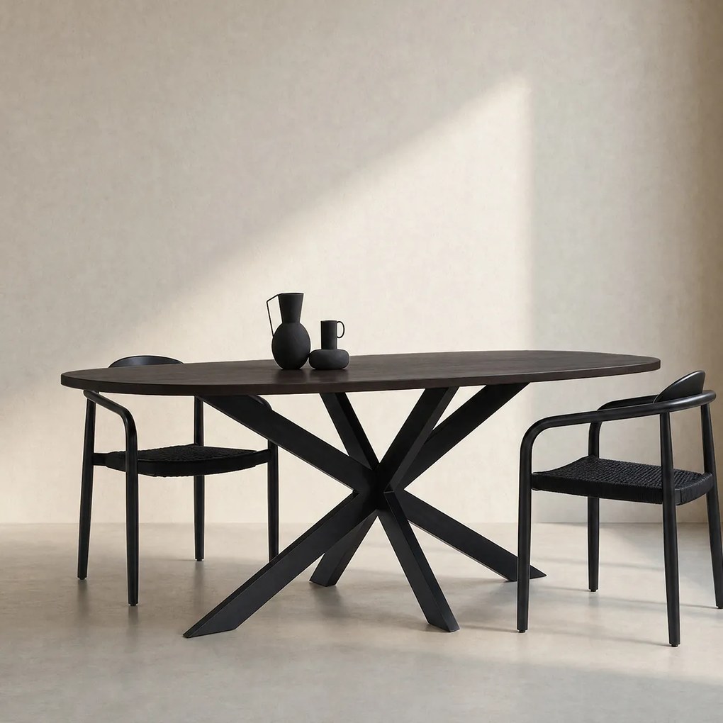 Eettafel Bruin Hout Met Spinpoot 180 Cm - 180 X 100cm.