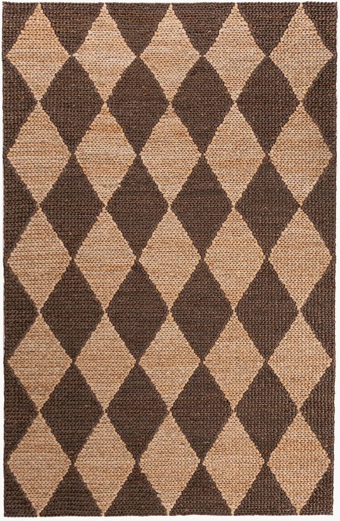 Handgeweven platgeweven juten vloerkleed Effie Diamond