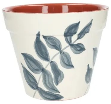 Bloempot, terracotta, blauw bladsilhouet,Ø 19 cm