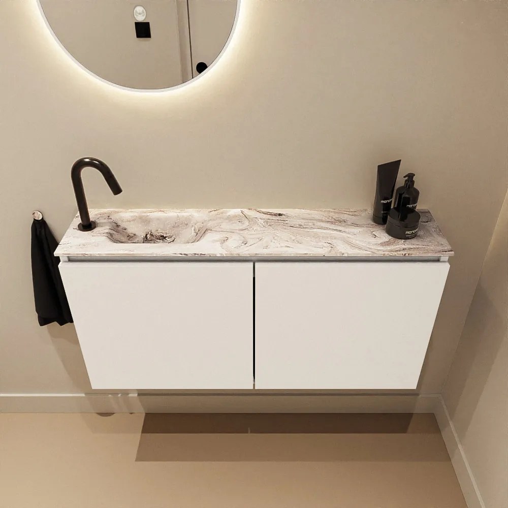 Mondiaz Ture DLux toiletmeubel 100cm talc met wastafel glace links met kraangat