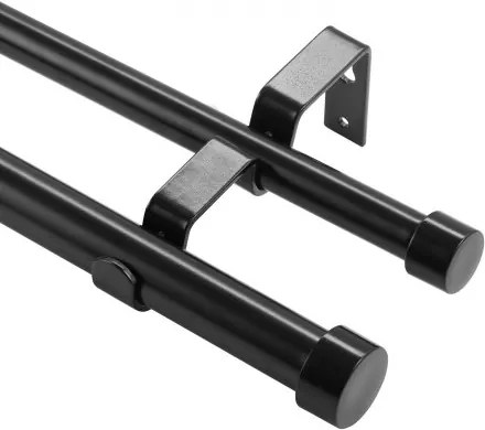 VEVOR 2-rail gordijnroedes, 183-366 cm, draagvermogen 13,6 kg met afgeronde kop en beugel - Decoratieve raamdecoratie voor woonkamer, slaapkamer, raam / Zwart