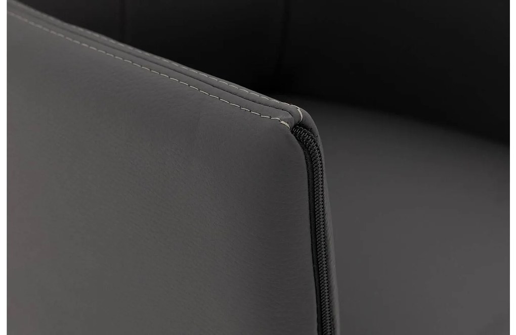 Goossens Eetkamerstoel Funk RVS Poten donkergrijs leer met armleuning en Transparant skater wiel met rvs kapmet wielen, modern design