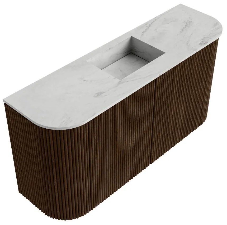 Mondiaz Joya DLux 85cm toiletmeubel ronding links/rechts walnut met wastafel faye midden 1 kraangat opalo