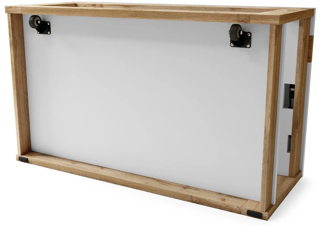 LUSSO Wit Mat/Wotan Eik - MODERNE SALONTAFEL MET VERHOOGD BLAD + OPBERGRUIMTE + SCHAP (OP WIELEN!)