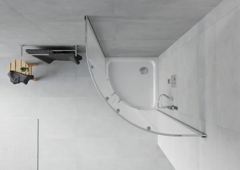 Mexen Rio halfklassieke douchecabine 80 x 80 cm, matglas, chroom + Flat douchebak, wit - 863-080-080-01-30-4110
