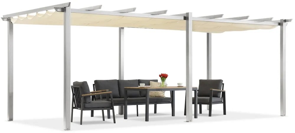 Barbados terraspergola 3x6 m Garden Point wit en beige
