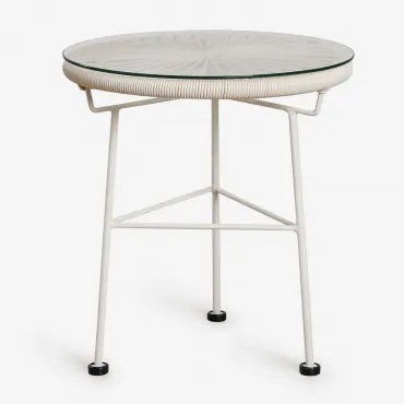 Ronde Bijzettafel Voor Tuin Ø45 Cm Van Staal En Synthetisch Riet Acapulco Tapioca Beige - Sklum
