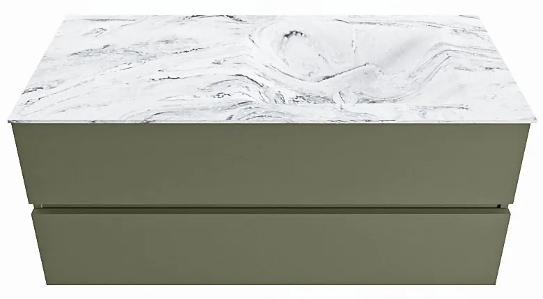 Mondiaz Vica DLux badmeubel 110cm army 2 lades met wastafel glace rechts 1 kraangat