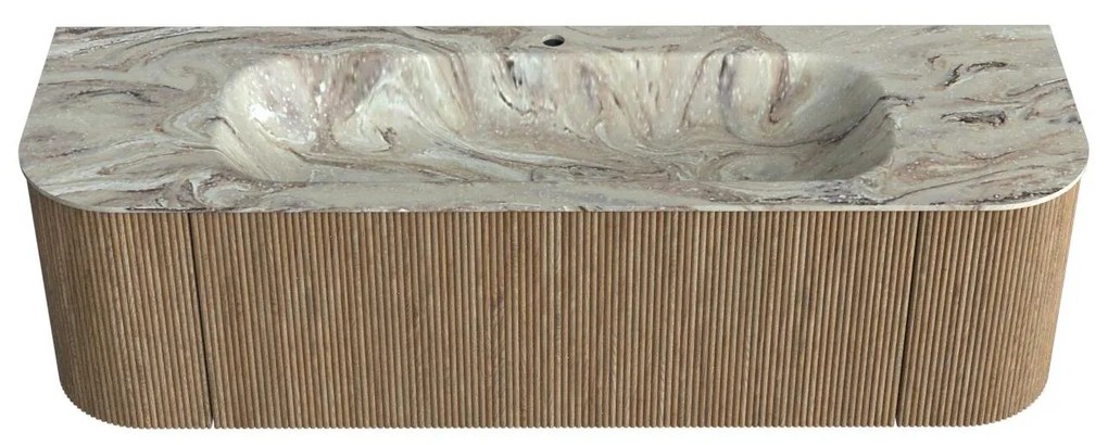 Mondiaz Kurve-dlux 150cm badmeubel ronding links/rechts dusk met 1 lade en 2 deuren en wastafel big medium midden 1 kraangat glace