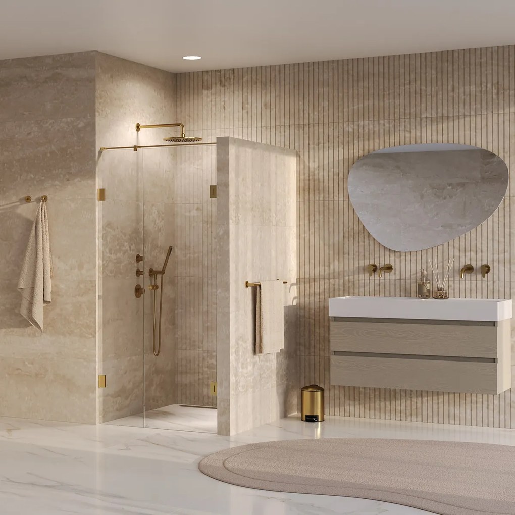 Brauer Void Carving profielloze nisdeur 90cm met draaideur 60cm aan muur messing geborsteld PVD