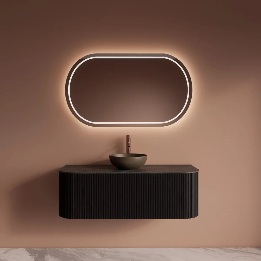 Gliss Design Alluro badmeubel ribbelfront met ronding links/rechts 120cm black en zwart leisteen toppaneel