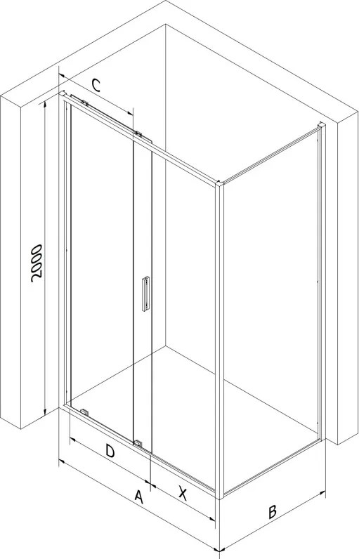 Mexen Exo-S schuifdouchecabine 120 x 90 cm, transparant, zwart - 8151-120-090-70-00