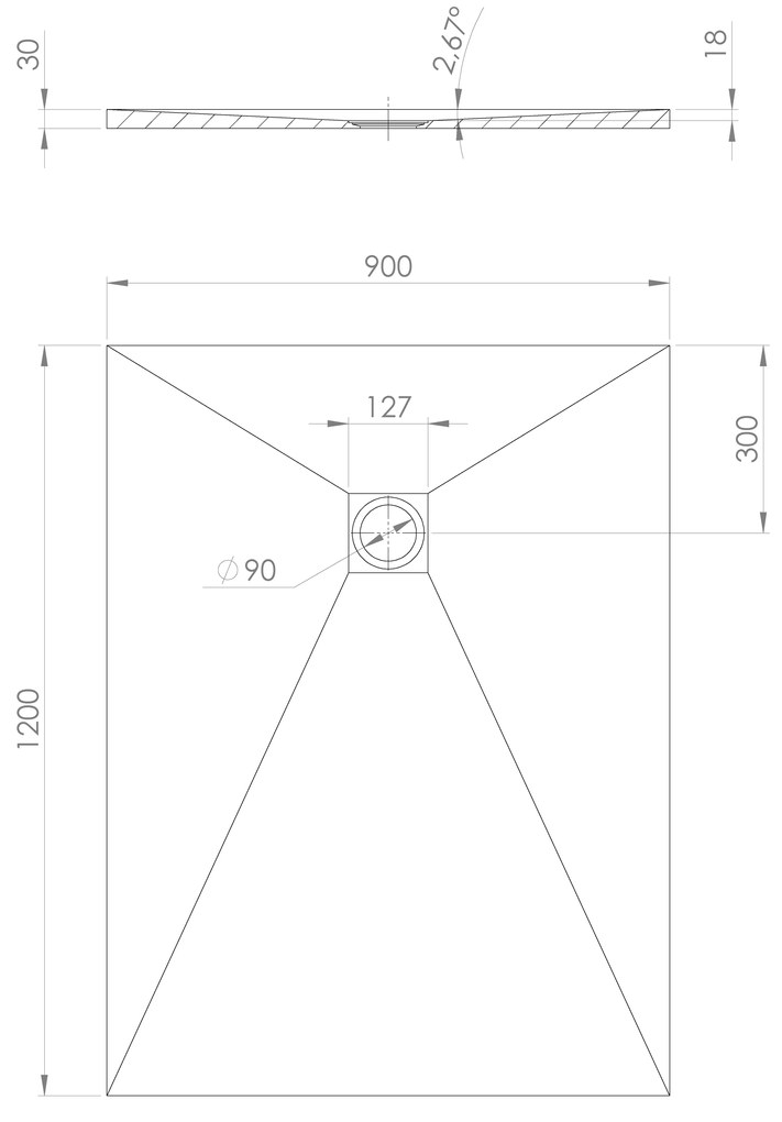 Polysan Treneca douchebak 120x90cm grijs mat