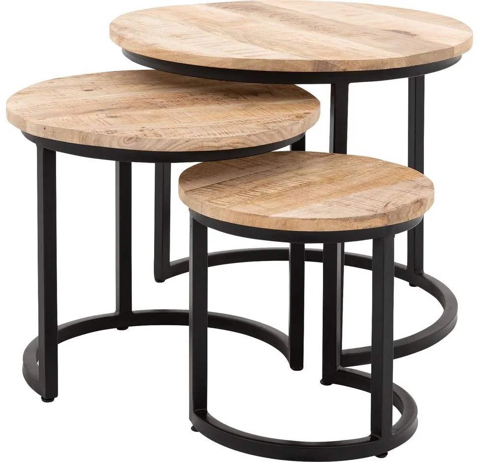 Goossens Salontafel Zida rond, hout mango bruin, urban industrieel, 54 x 45 x 54 cm