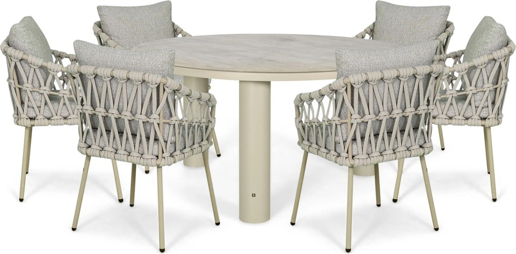 Tuinset Ronde Tuintafel 6 personen 150 cm Rope Zand/Beige Coco Oliva/Arancia