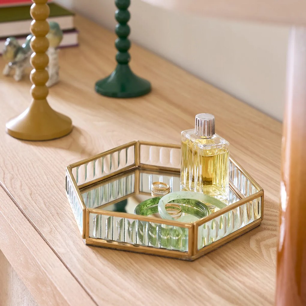 Mandje in messing en glas L21 cm, Uyova