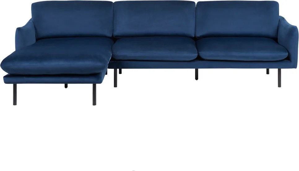 Hoekbank donkerblauw fluweel chaise lounge rechts VINTERBRO
