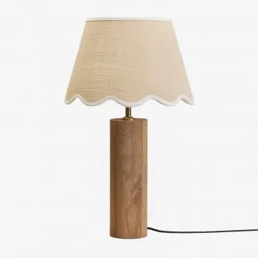 Carolina Mangohouten Tafellamp Mangohout & Jute Natuur - Wit Katoen 35 Cm Berne - Sklum
