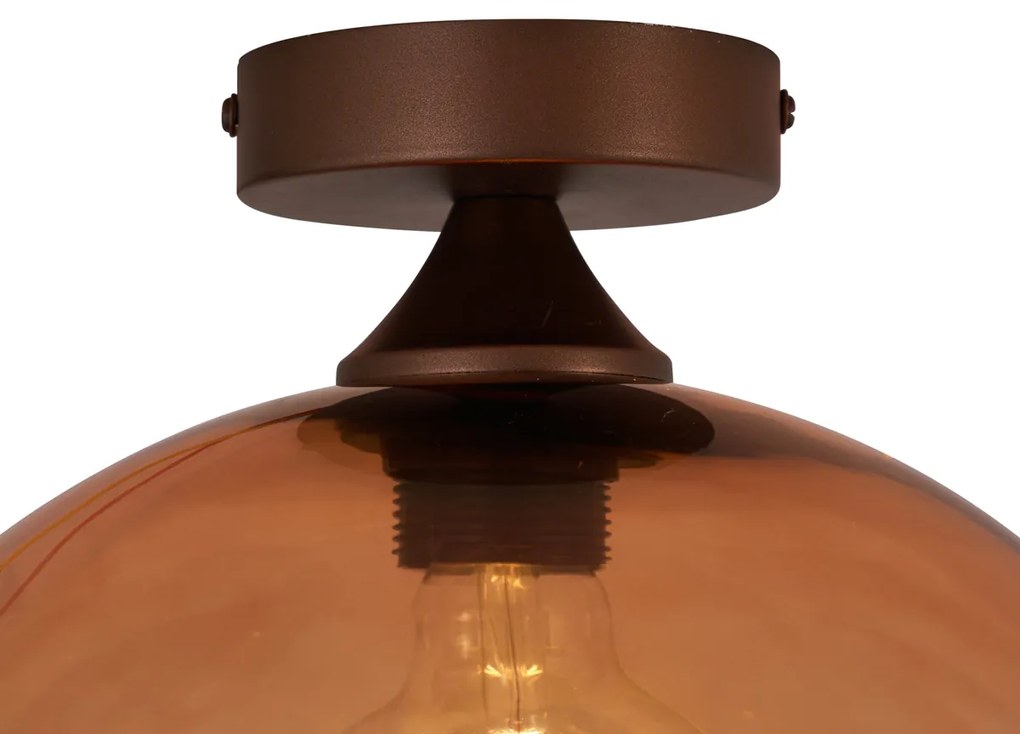 Art Deco plafondlamp donkerbrons met bruin glas - Sandra