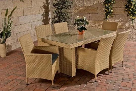Wicker Poly rotan/rattan tuinset AVIGNON 6x stoel + tafel 180 x 90 cm - kleur wicker zand kleur overtrek antraciet