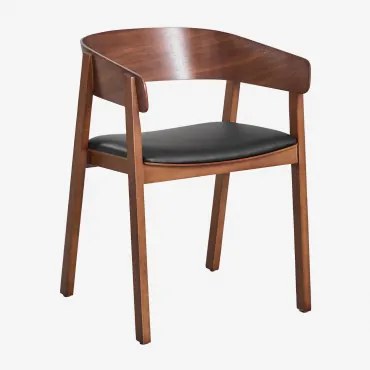 Olsen 4-delige Eettafelstoelen Set Met Armleuningen Van Eikenhout Donker Hout & Kunstleren Zwart - Sklum