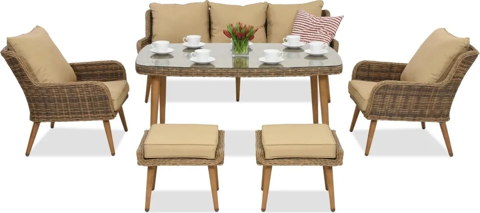 Bilbao Apetito tuinmeubelen 5 + 2 Garden Point poefs bruin