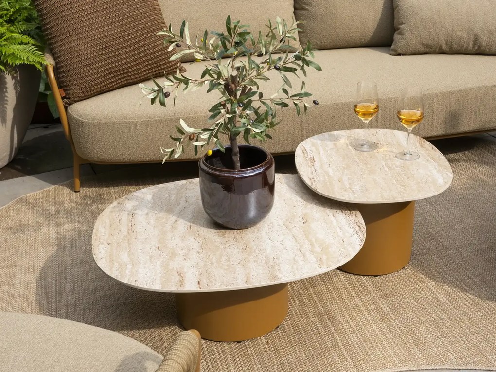 4 Seasons Outdoor Sofie loungetafel amber met zandkleurig keramisch blad 70 x 80 cm Bijzettafel   beige weerbestendig