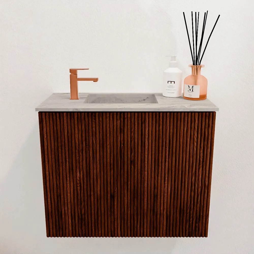 Mondiaz Joya DLux 50cm toiletmeubel ruby met wastafel faye links 1 kraangat glace