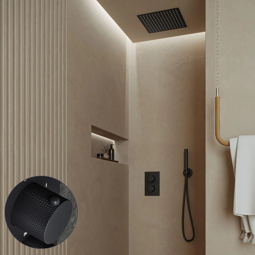 Saniclear Cube Curved inbouw regendouche met inbouw douchekop 30x30cm zwart mat