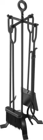 VEVOR Haardgereedschapset, 5-delige kachelgereedschapset, vierpuntige standaard, tang, asschep, borstel, pook, haardset, smeedijzeren haardaccessoires voor kampvuren, zwart